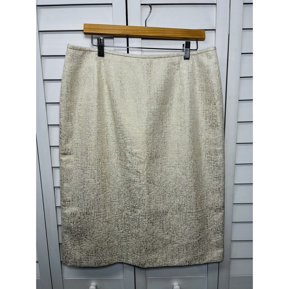Kasper Metallic Pencil Skirt Career Business Women's Size 14 Cream & Gold